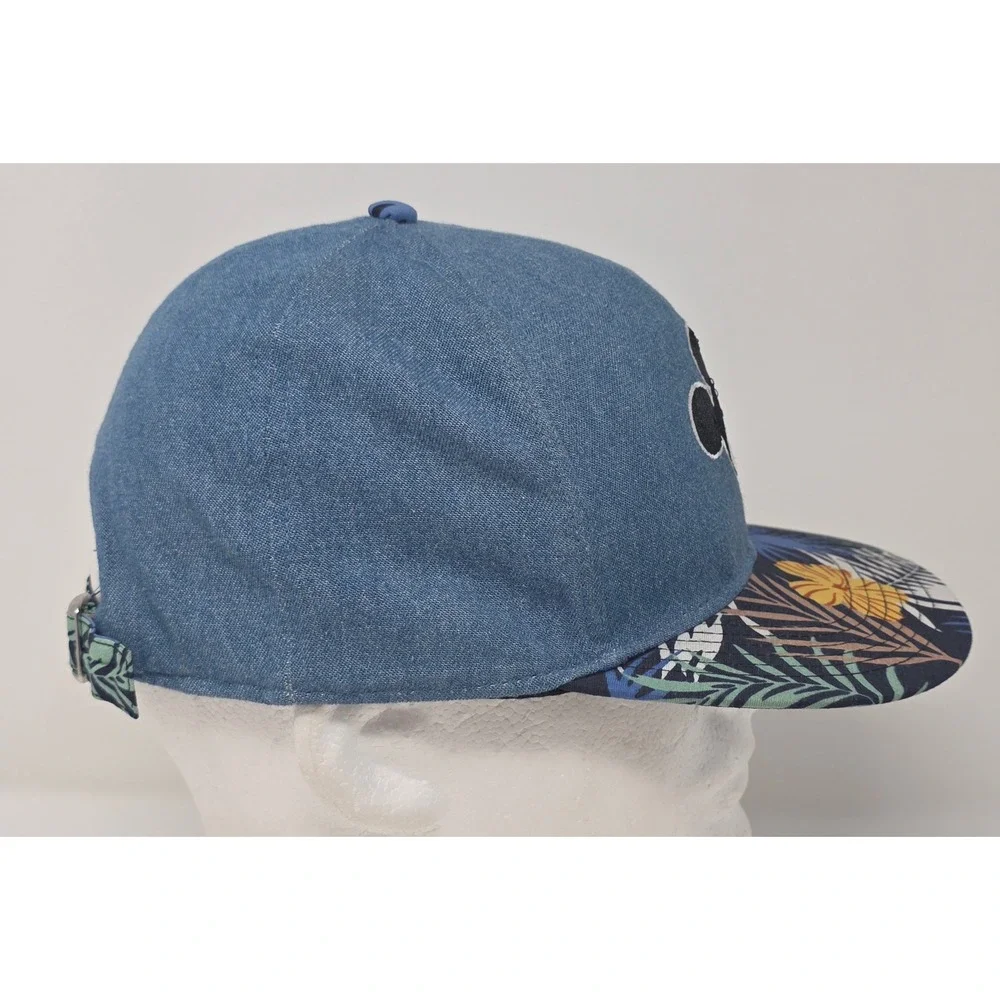Disney Mickey Mouse Strapback Hat Youth Blue Denim Tropical Floral Brim Cap